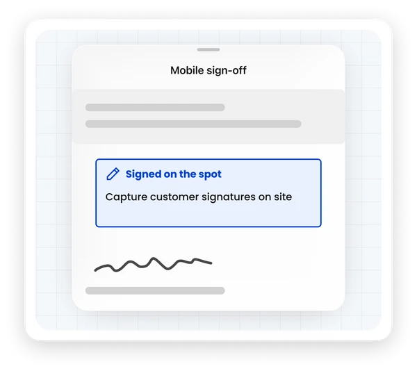 Mobile sign-off screen showing a captured customer signature